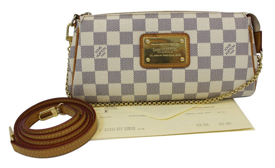 LOUIS VUITTON LOUIS VUITTON Eva Clutch Shoulder Bag N55214 Damier Azur  Canvas White Used Women N55214