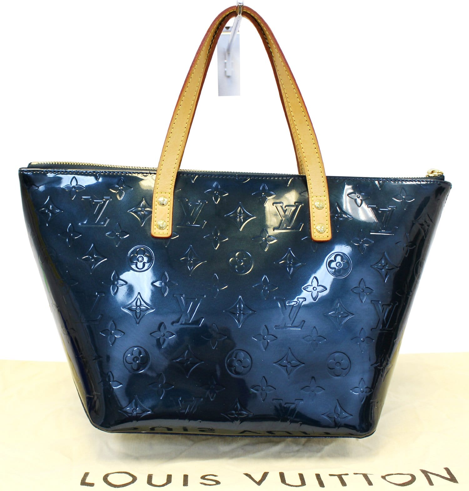 LOUIS VUITTON Used Tote Bag Blue Nuit Monogram Vernis Bellevue PM