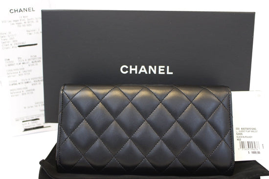 CHANEL Wallet Leather Black Quilted Lambskin Long Flap