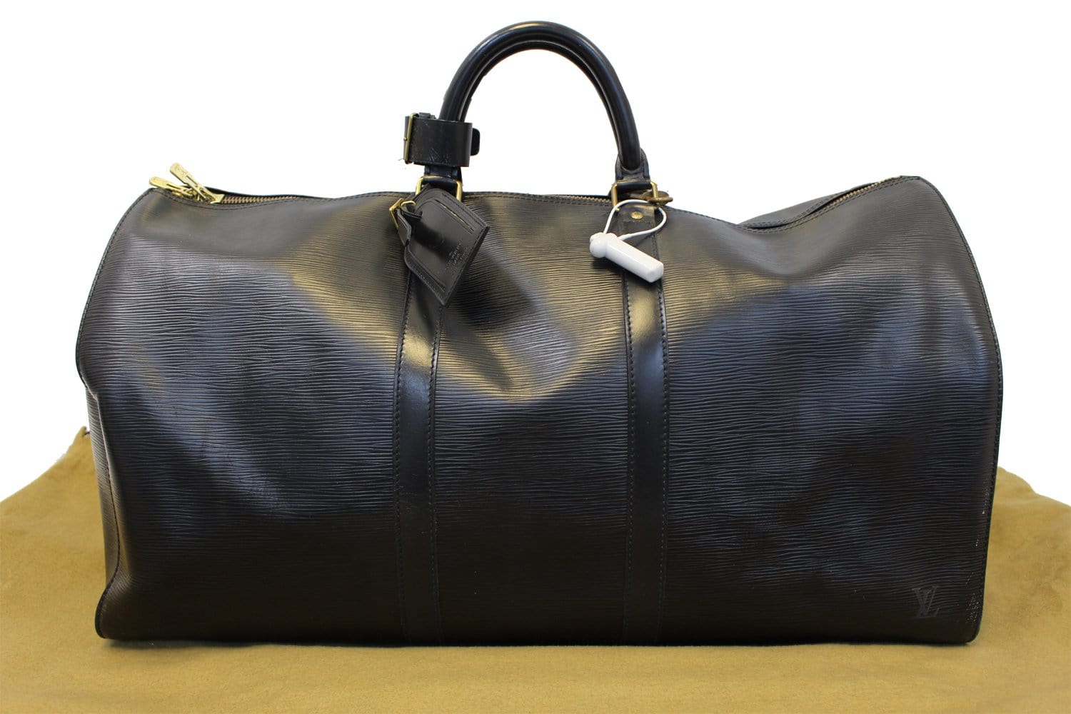 Authentic Louis Vuitton Black Epi Leather Keepall 55 Travel Duffle Bag