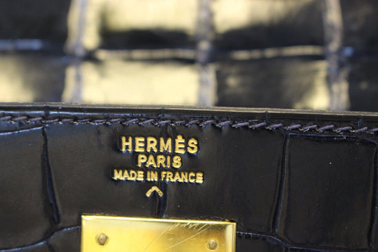 HERMES Black Crocodile Vintage Bag Gold Hardware Cordelière Clasp