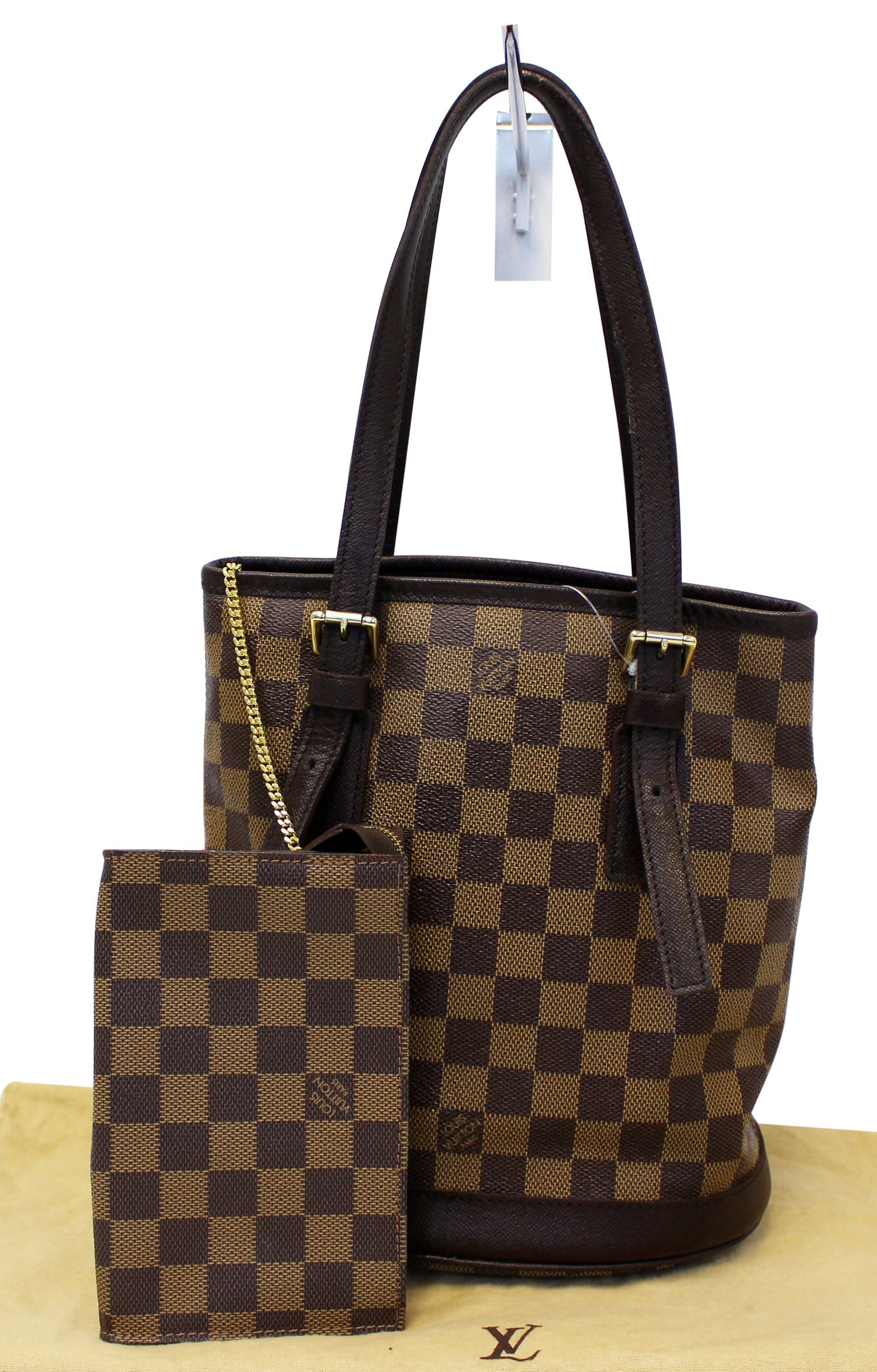 Brown Louis Vuitton Damier Ebene Marais Bucket Bag