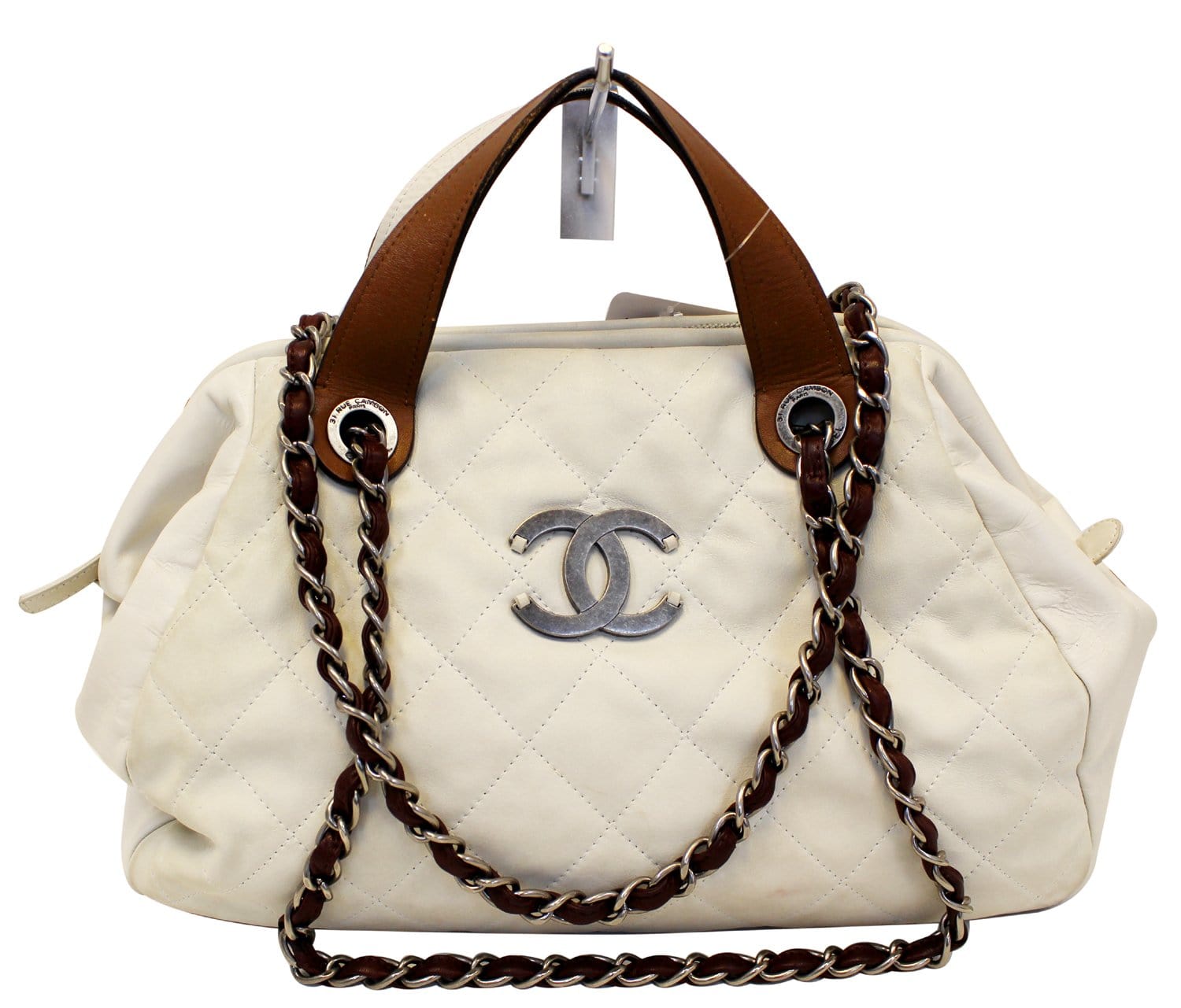 CHANEL Leather Small In-The-Mix White Satchel Bag TT2120