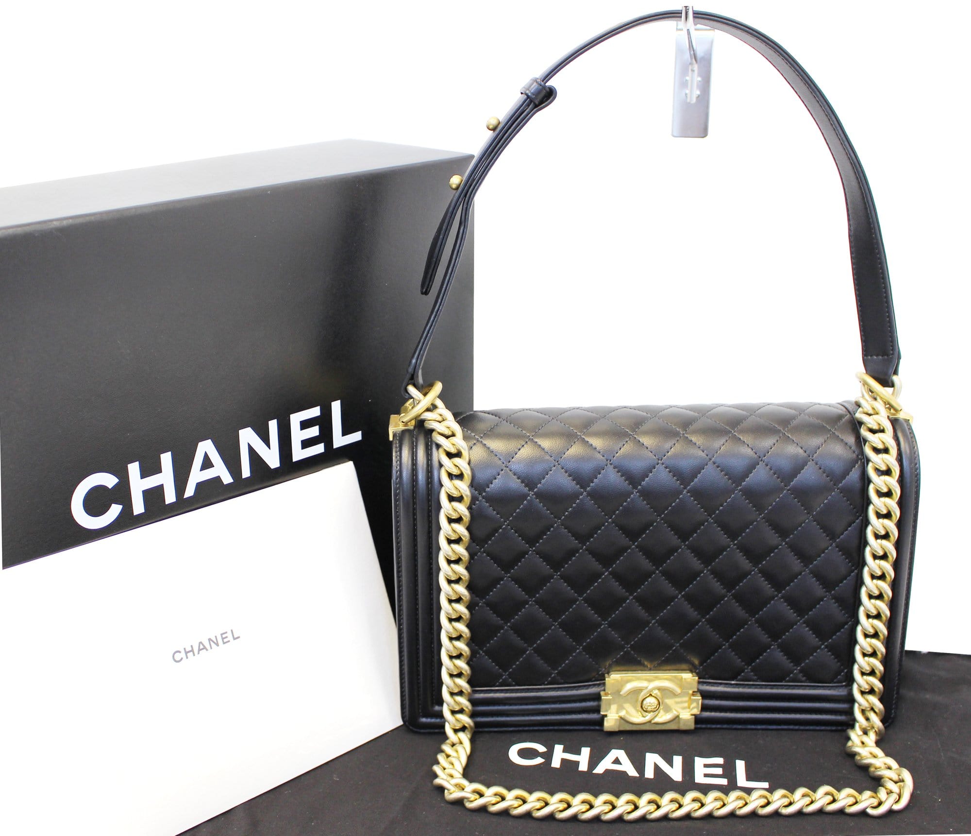 CHANEL Le Boy Medium Lambskin Leather Shoulder Bag Black