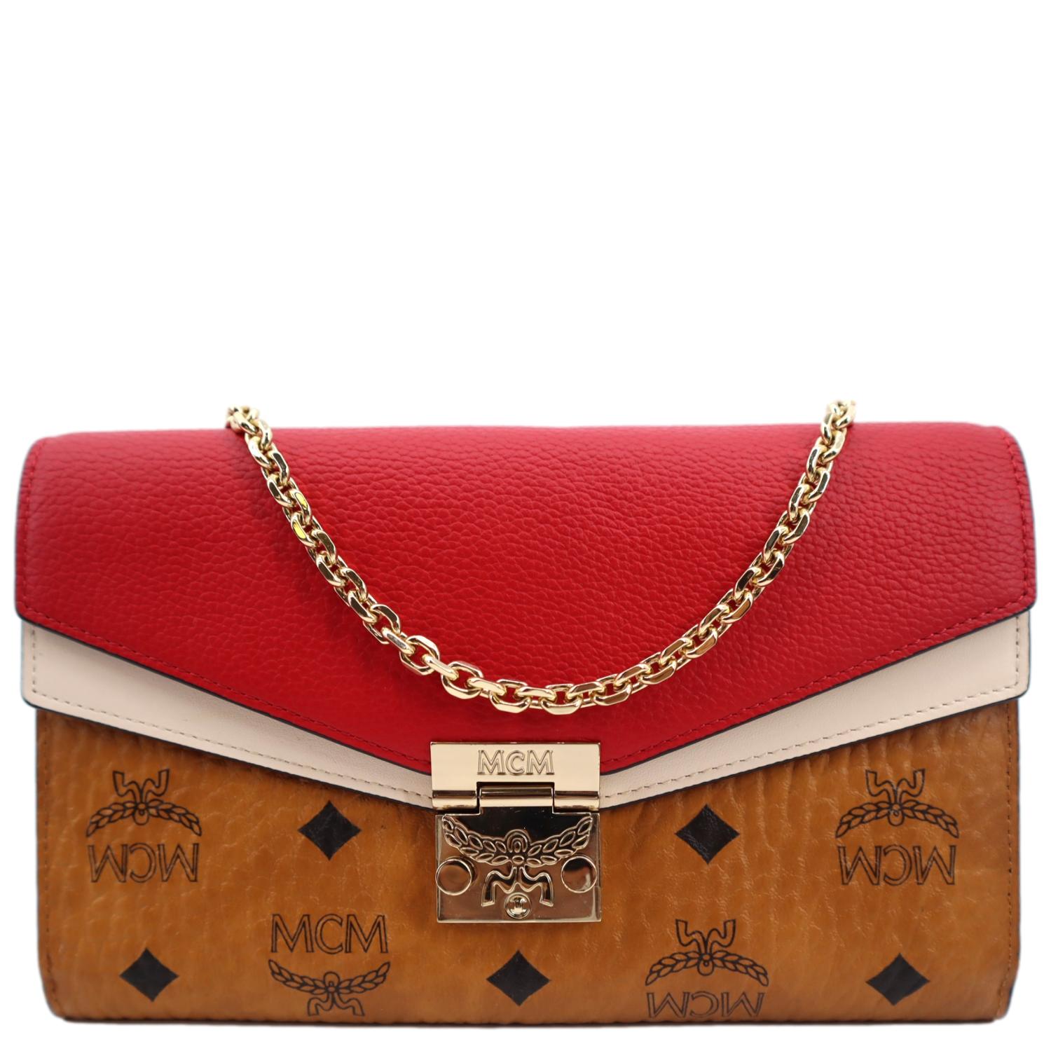 Authentic MCM Visetos Millie Flap Crossbody Wallet On Chain