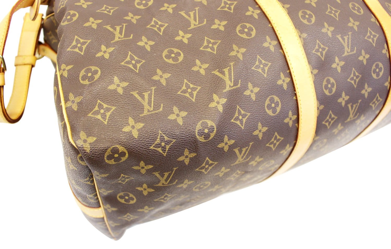 LOUIS VUITTON Brown Monogram Coated Canvas and Vachetta Leather Vintage  Keepall 55 For Sale at 1stDibs