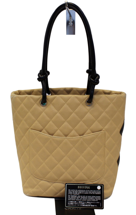 Chanel Tote Bag Cambon Ligne Quilted Beige Black