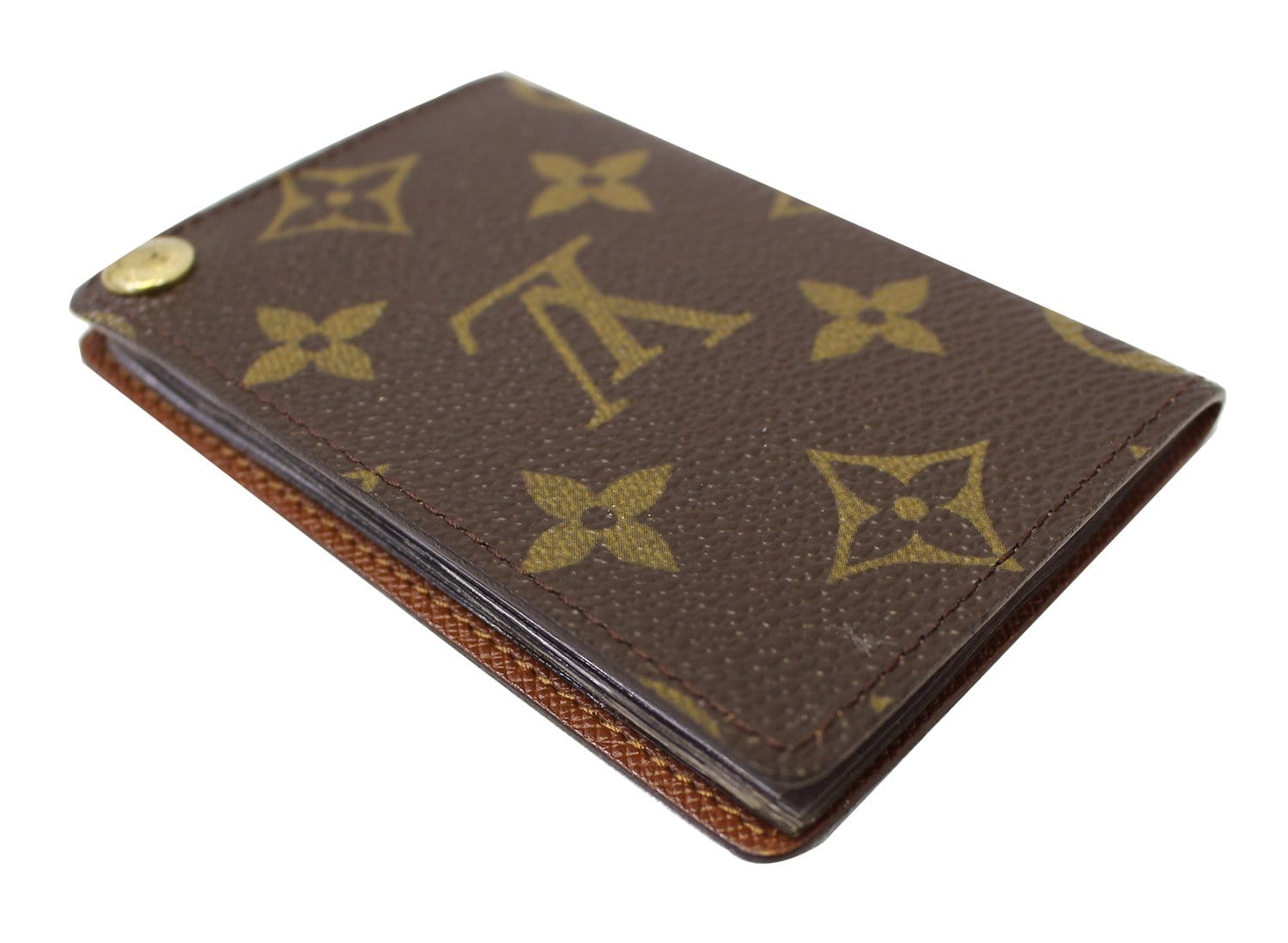 LOUIS VUITTON black leather spine brown LV monogram canvas bifold wallet at  1stDibs