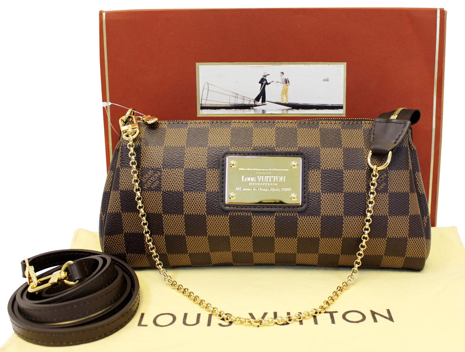 Identify Authentic Louis Vuitton Bags, Eva clutch Damier Ebene, Chain strap  & Buying from Japan 