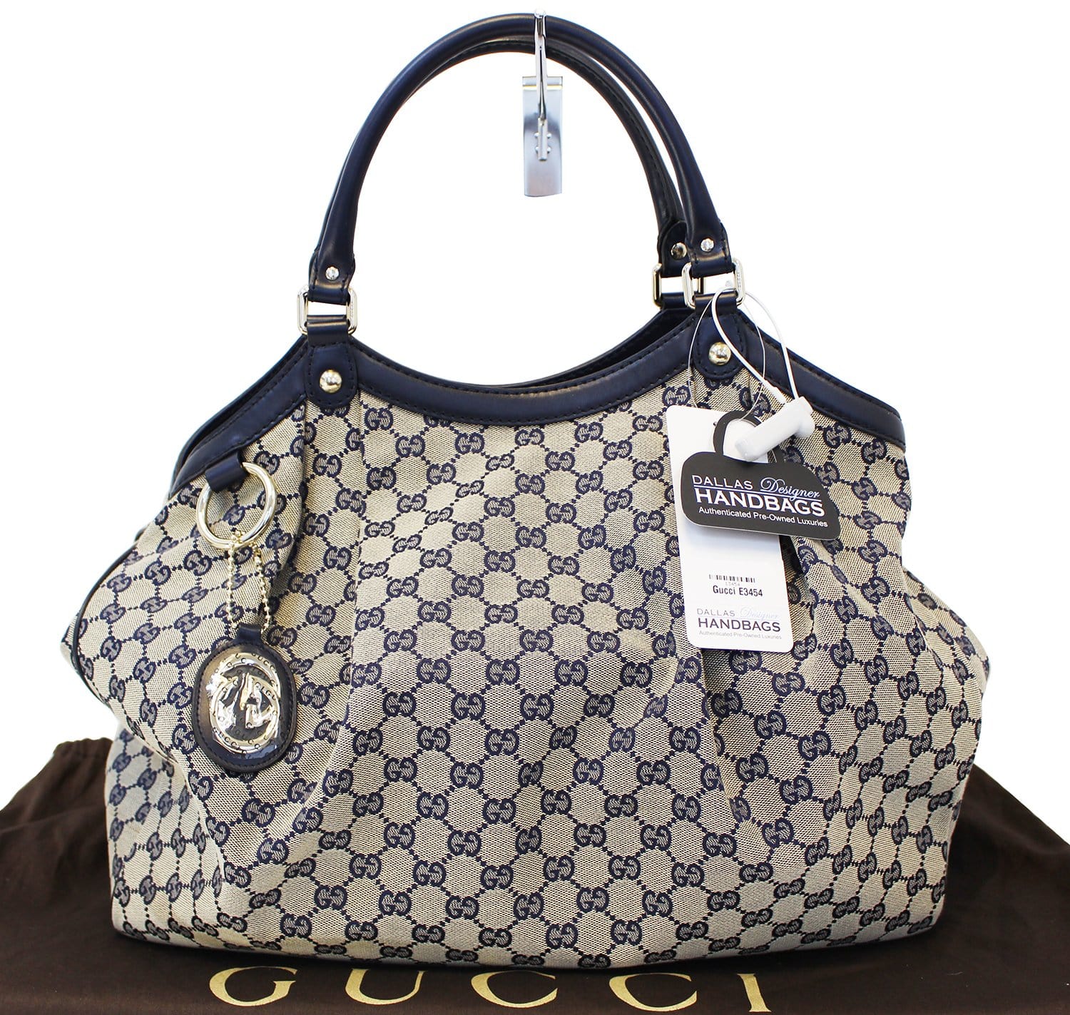 Authentic GUCCI Navy Blue/Grey GG Canvas Large Sukey Tote Bag E3454 | Dallas Designer Handbags