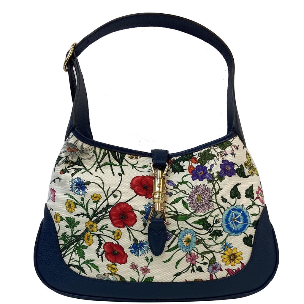 GUCCI Flora Jackie Medium Canvas Hobo Bag Blue 550152 - Last Call