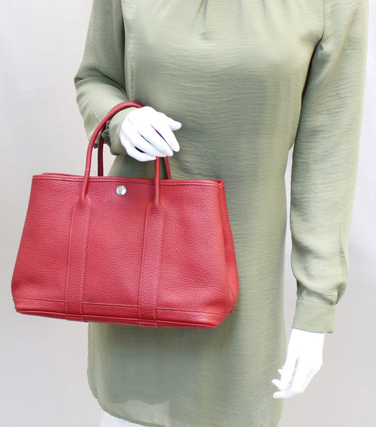 HERMES Capucine coral red Country leather GARDEN PARTY 30 Tote Bag