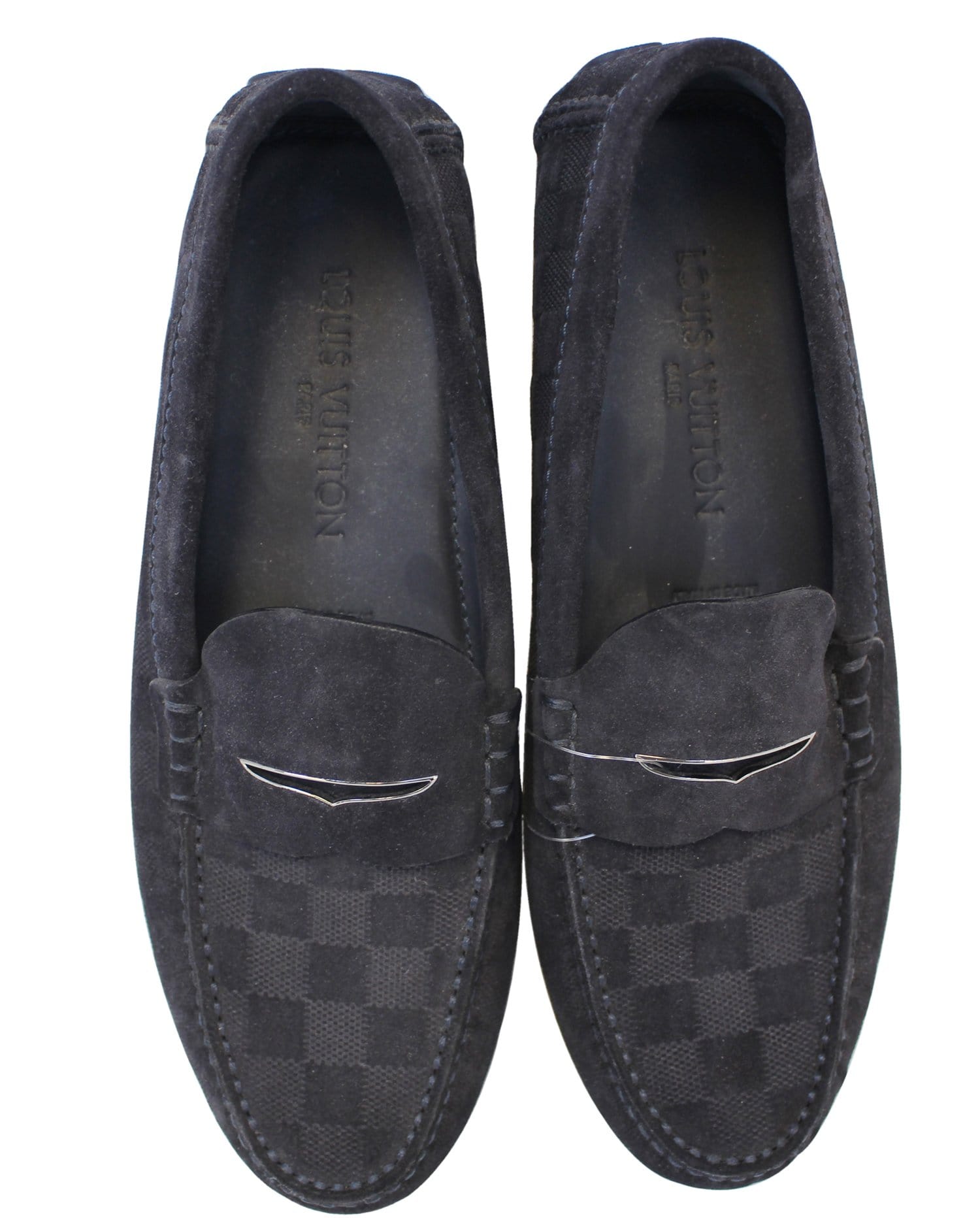 Authentic LOUIS VUITTON Damier Graphite Moccasin Loafers Size 8 E3475