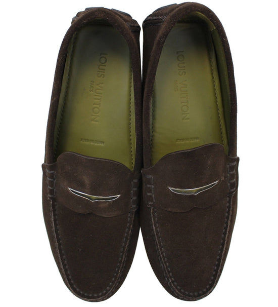 Louis Vuitton Moccasin Embossed Suede Leather Brown
