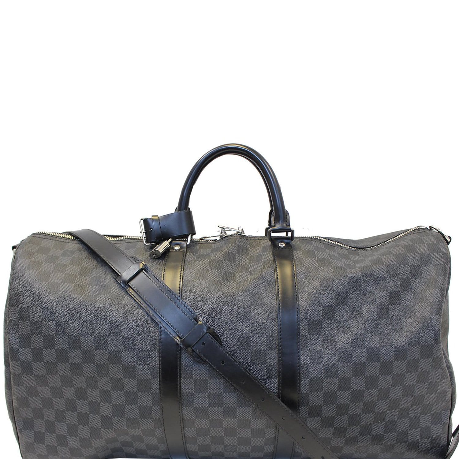 LOUIS VUITTON Keepall 55 Damier Graphite Bandouliere Travel Bag Black