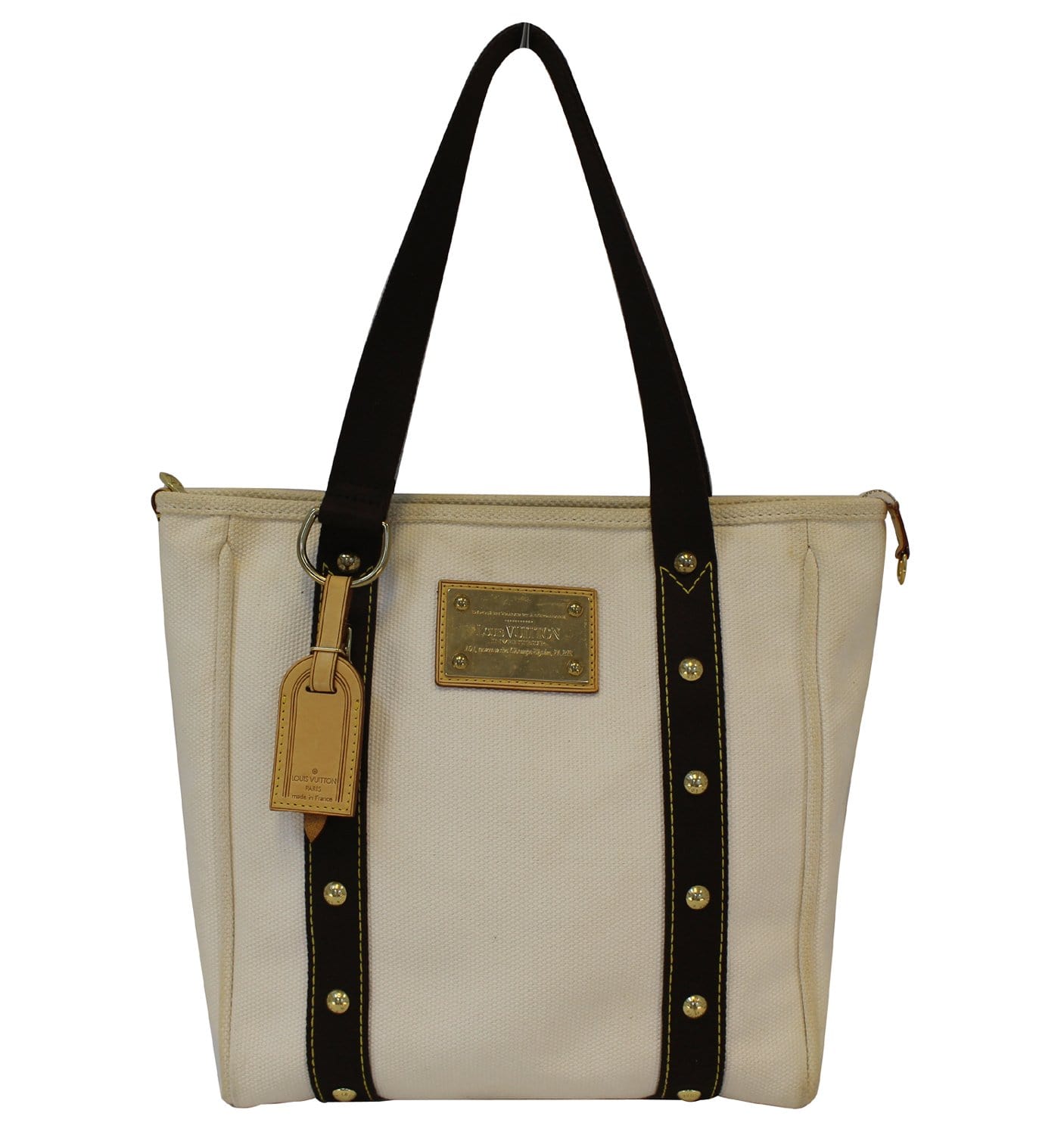 LOUIS VUITTON Limited Edition Cream Canvas Antigua Cabas MM Bag - Fina