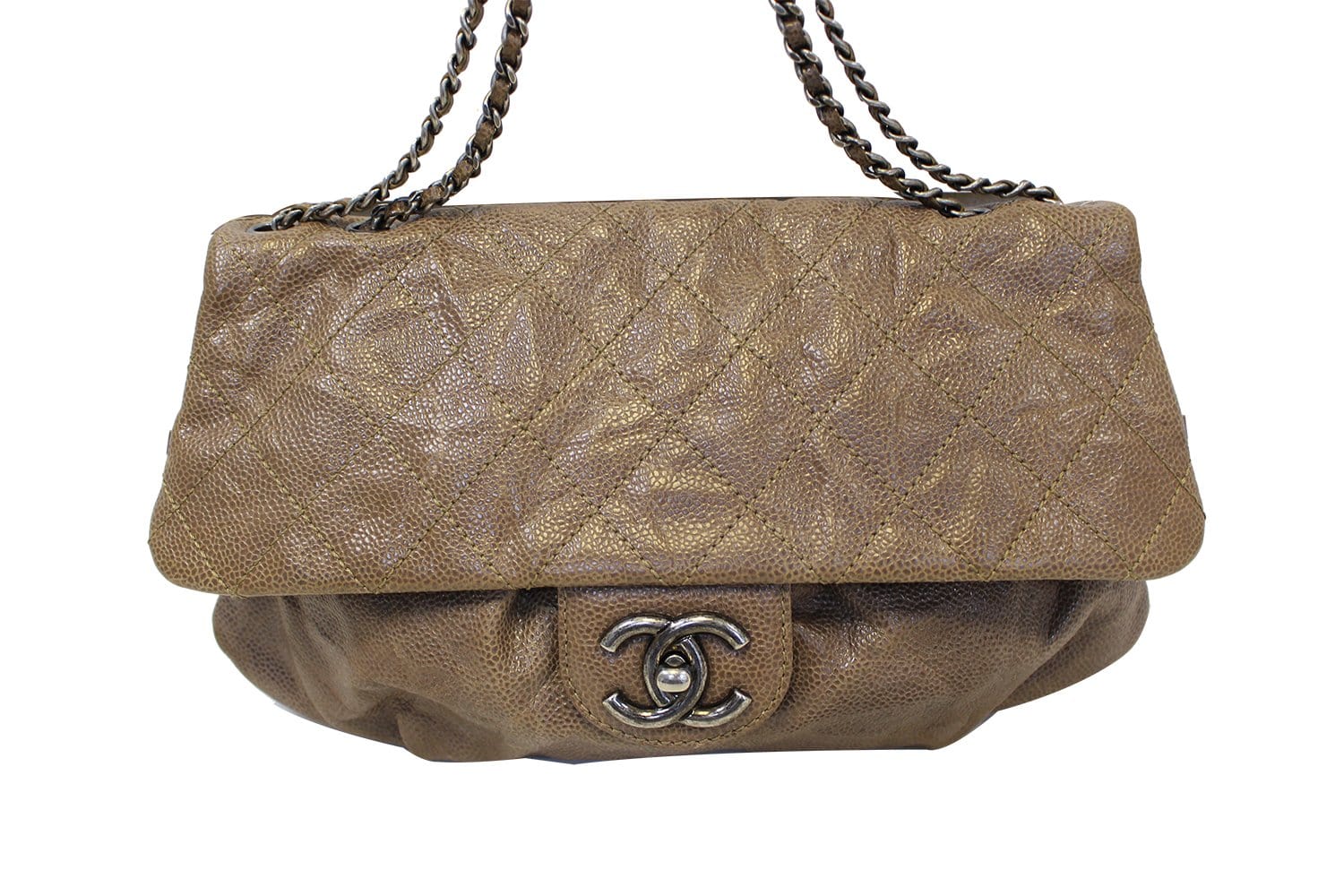 Chanel With Card Caviar Flap Crossbody Bag in Brown Leather ref