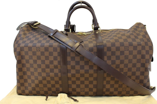 LOUIS VUITTON: Damier Ebene Keepall Bandouliere 55 – Luv Luxe