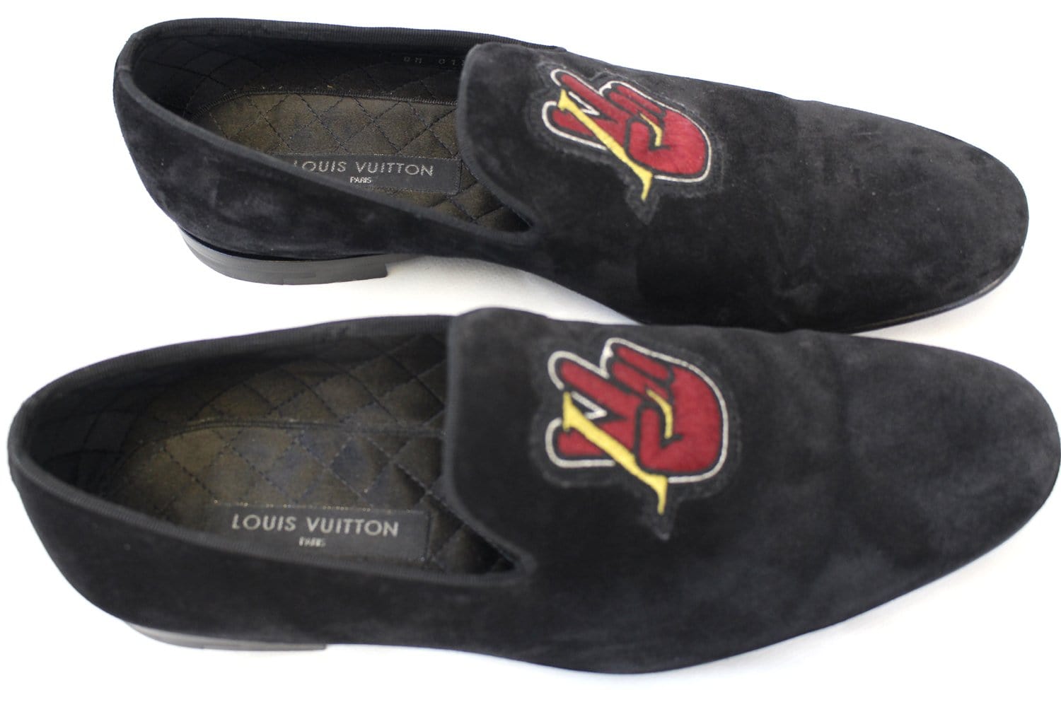 LOUIS VUITTON Black Suede Leather Men&#39;s Loafers Size 8.1/2