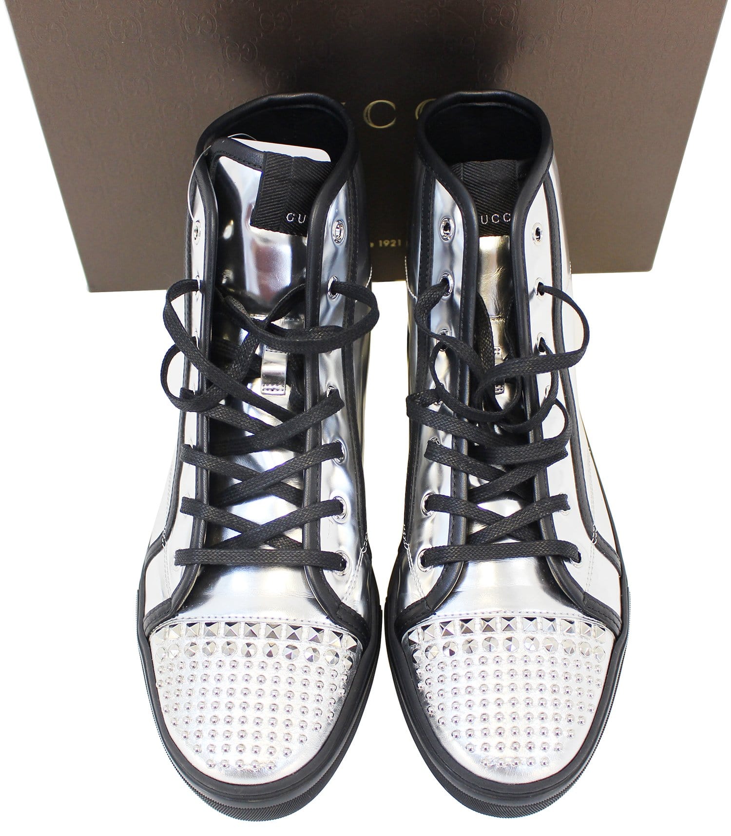 GUCCI Womens Metallic Leather High Top Studs Sneakers Size 41 G US 11.
