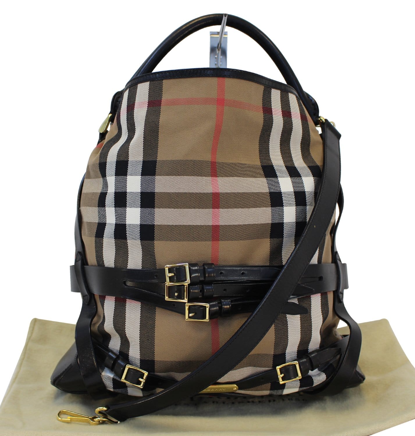 BURBERRY Boston Nova Check Used Canvas PVC / Black leather Hand Bag Sz Small