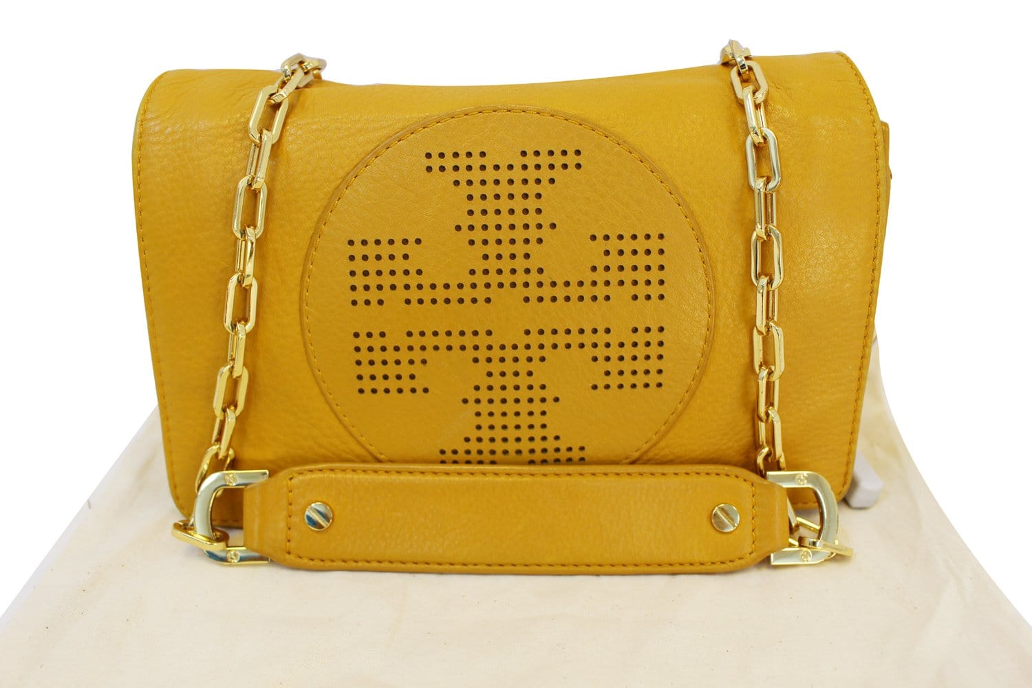 TORY BURCH Yellow Long Chain Leather Crossbody Bag