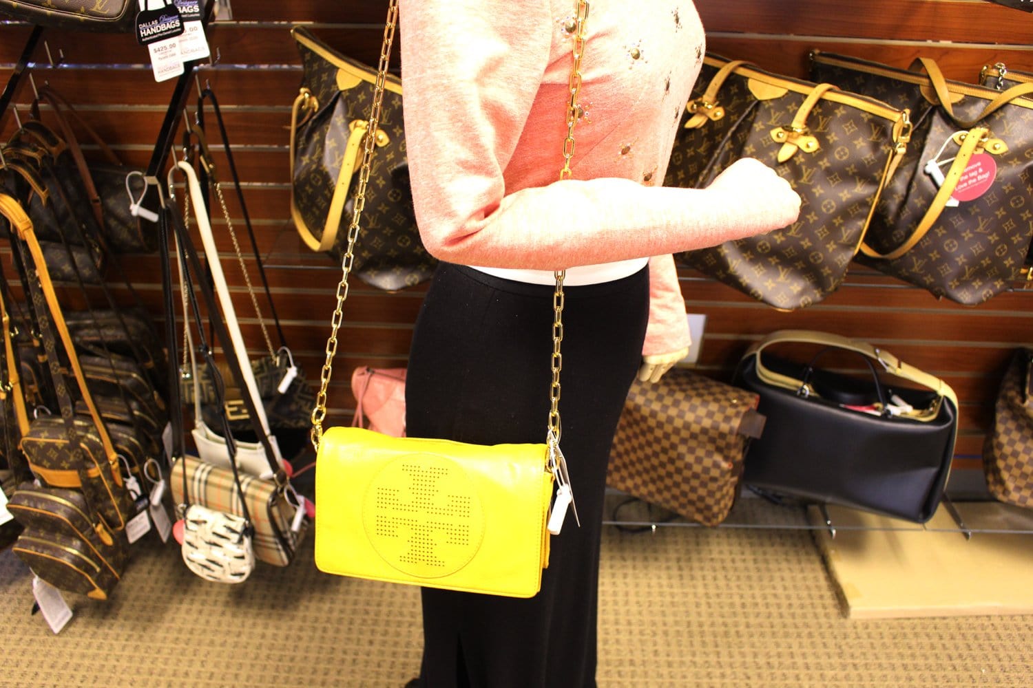 TORY BURCH Yellow Long Chain Leather Crossbody Bag