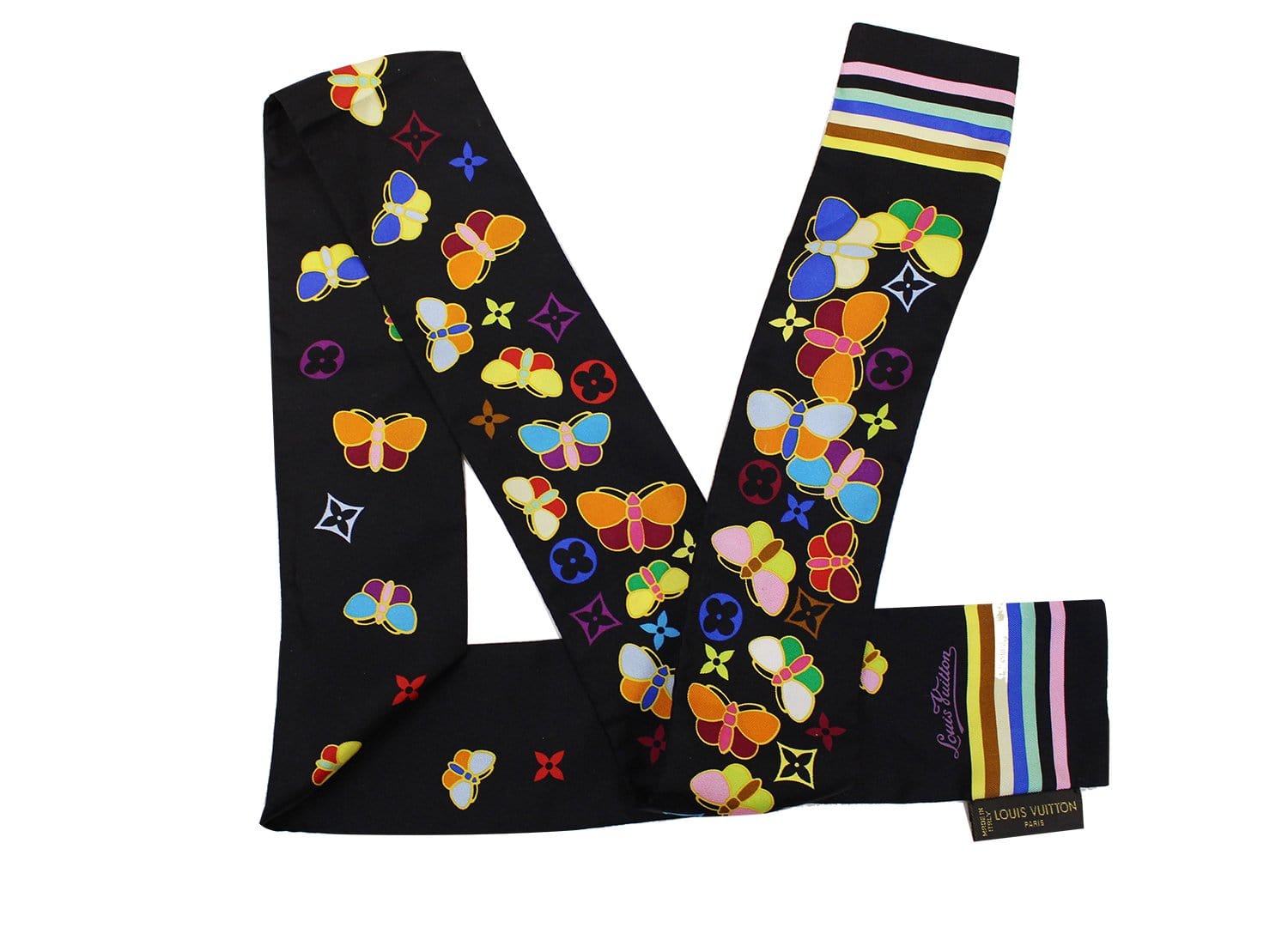 Pre-Owned Louis Vuitton twilly scarf muffler LOUIS VUITTON multicolor ribbon  black/multicolor M71992 ladies silk 100% (Good) 