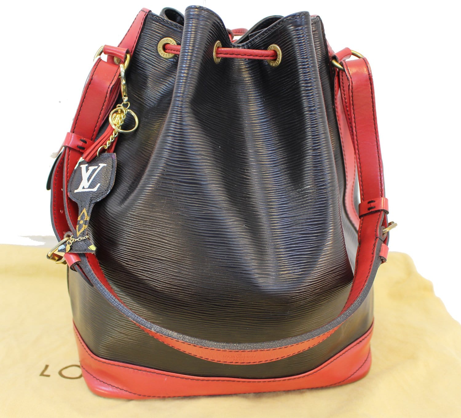 LOUIS VUITTON Black Red Epi Leather Large Noe Bag