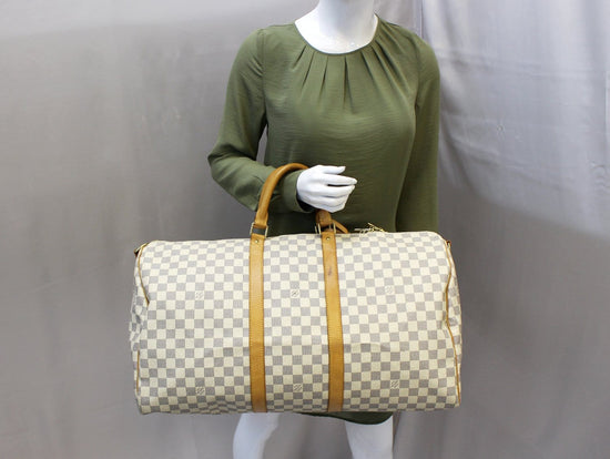 Louis Vuitton Keepall Bandouliere 55 Damier Azur White Coated Canvas T -  MyDesignerly