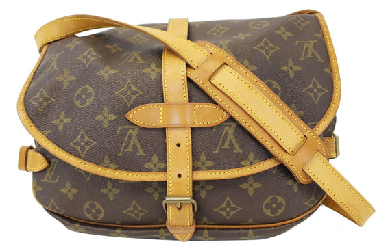 Louis Vuitton Saumur Women's Authentic Pre Owned Custom Painted Crossbody Bag Adjustable Strap Brown, Yellow Luxury Monogram Canvas