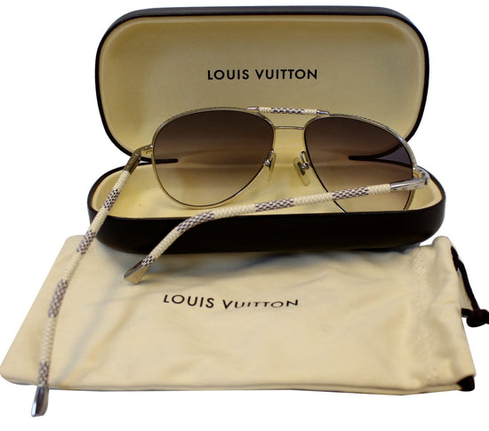 LOUIS VUITTON Metal Frame Damier Azur Petite Viola Pilot Sunglasses TT