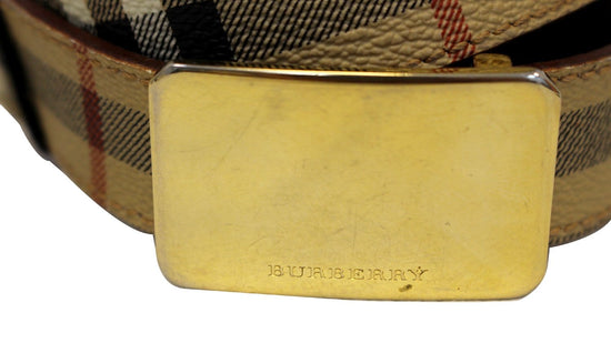 Burberry Belt Blue Canvas Leather Brass Buckle Size 38
