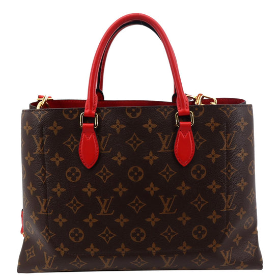 Louis Vuitton Red Leather And Brown Monogram Coated Canvas Flower