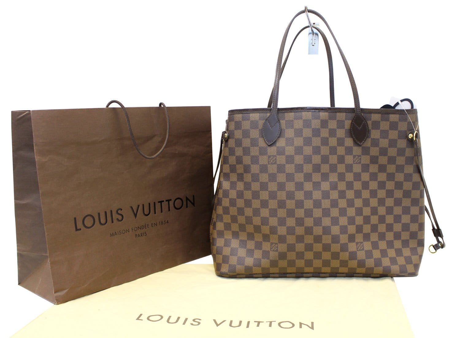 LOUIS VUITTON Neverfull GM Damier Ebene Tote Bag Brown