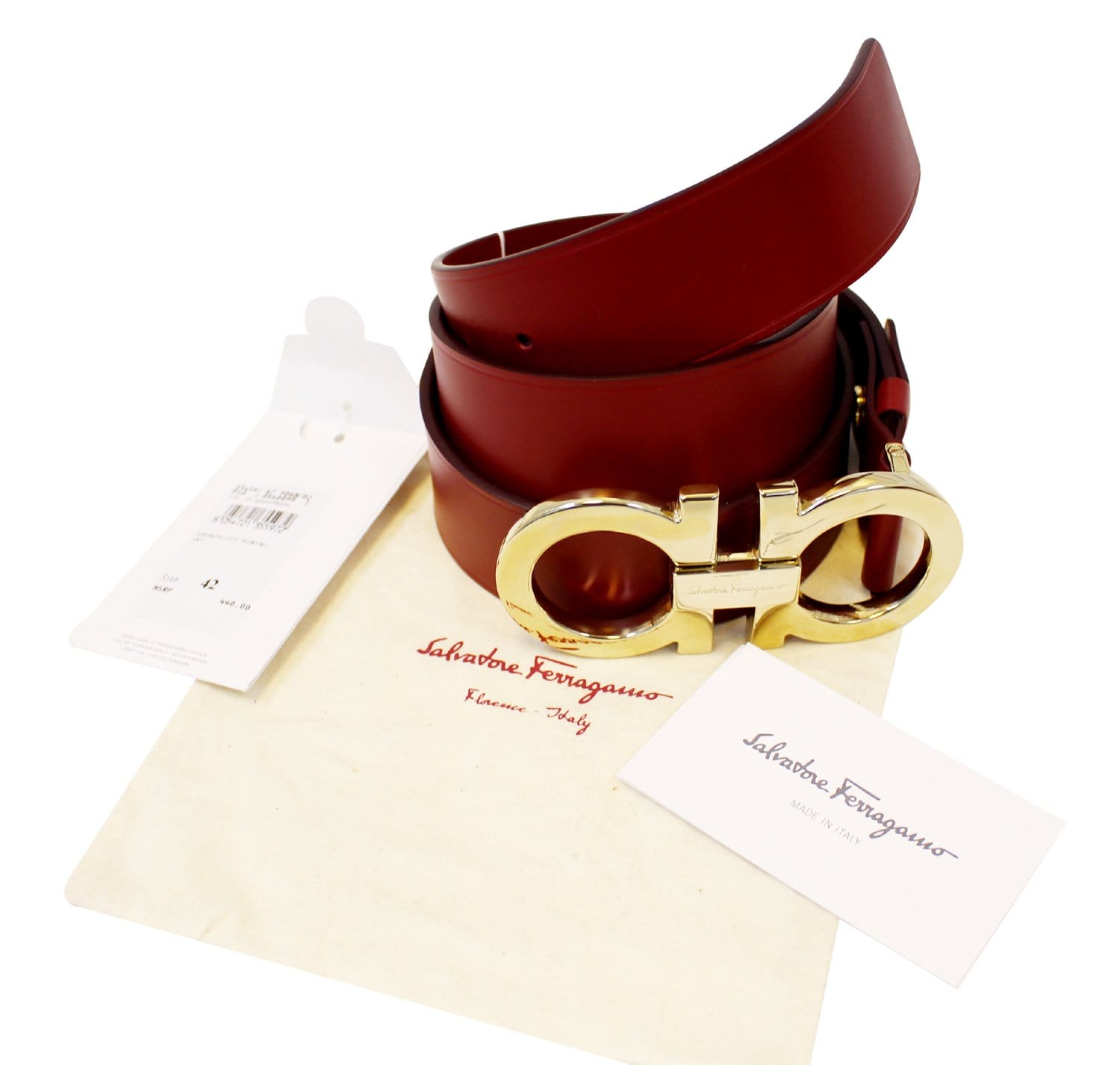 Salvatore Ferragamo Rubi Calf Skin Learher Red Men&#39;s Belt Size 42