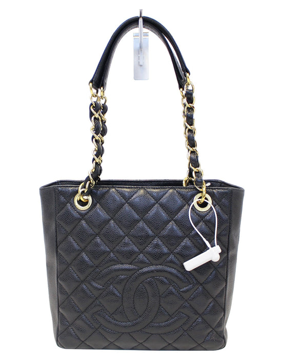 Petite shopping tote leather handbag Chanel Black in Leather