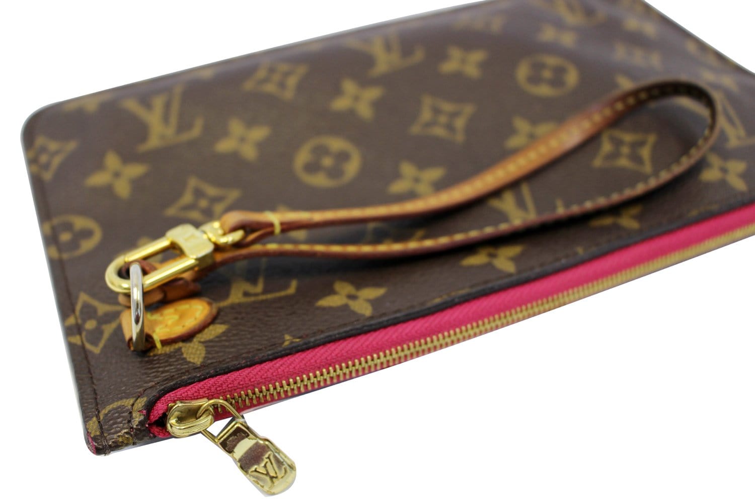 LOUIS VUITTON Monogram Canvas Pochette Wristlet Pouch Neverfull MM Fuchsia