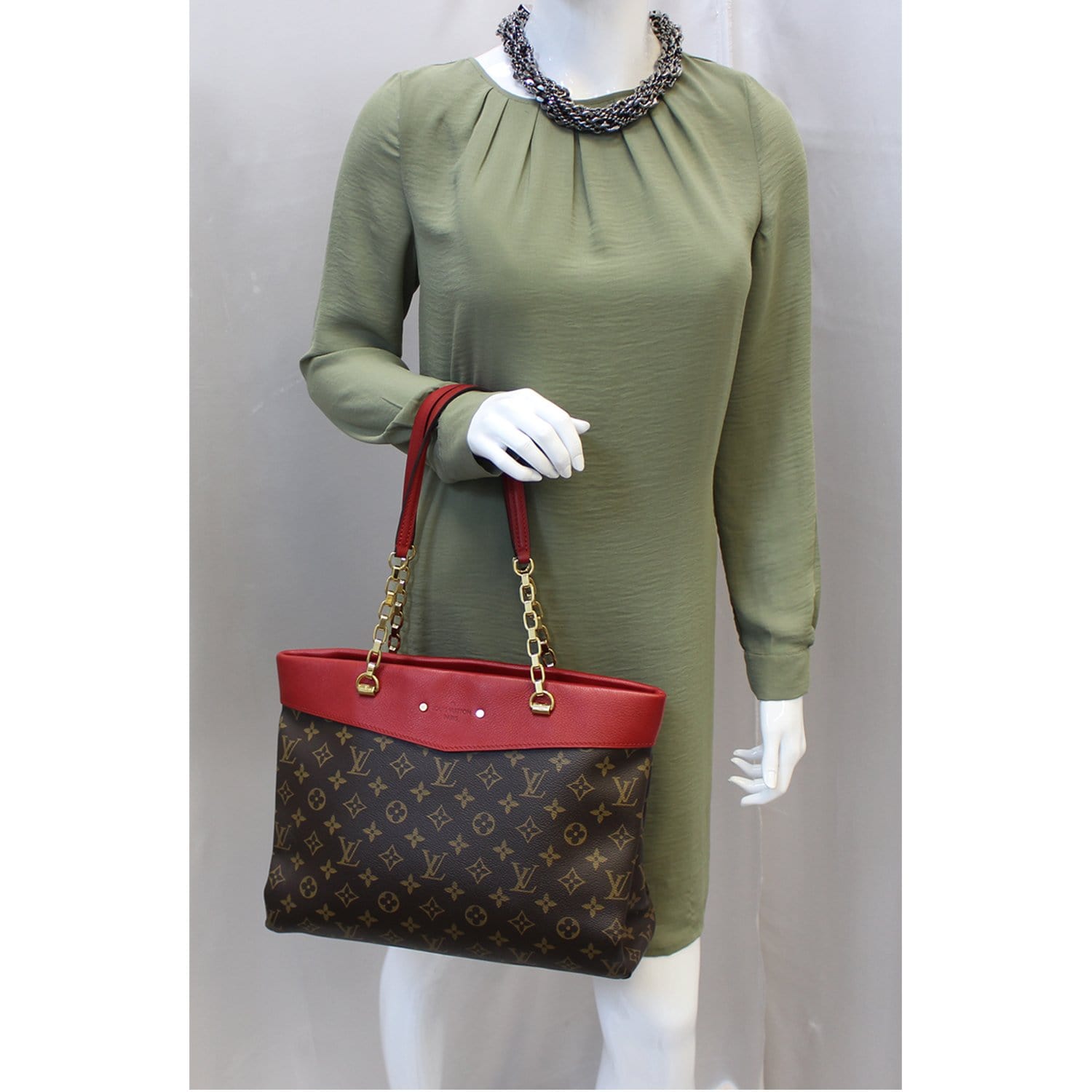 LOUIS VUITTON Pallas Chain Shopper Bag Monogram Canvas Cherry