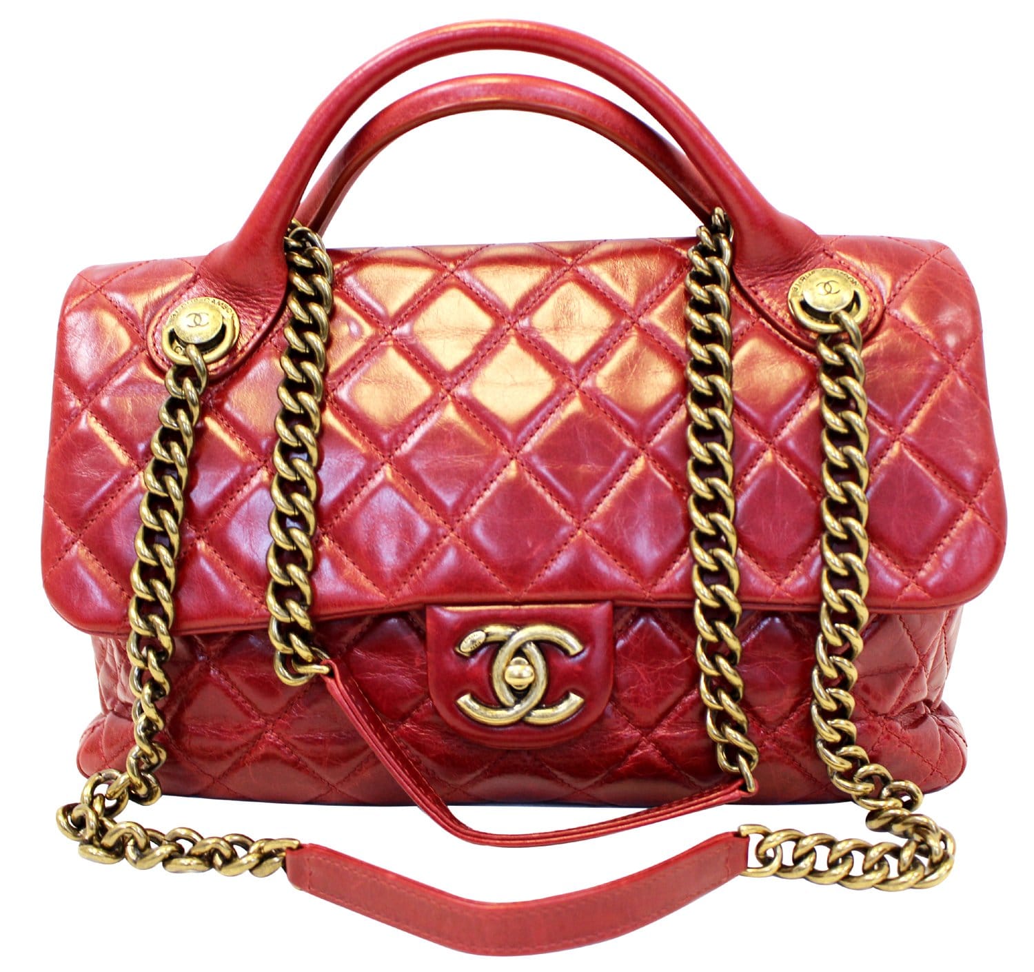 Chanel Red Quilted Goatskin Large City Rock Flap Bag - Preloved