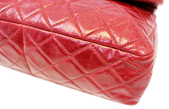 CHANEL Red Quilted Glazed Calfskin Leather Large Castle Rock Top Handl