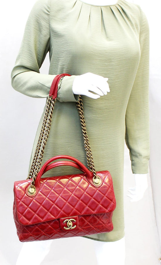 2014 Chanel Red Quilted Glazed Calfskin Leather Medium Castle Rock Flap Bag  at 1stDibs