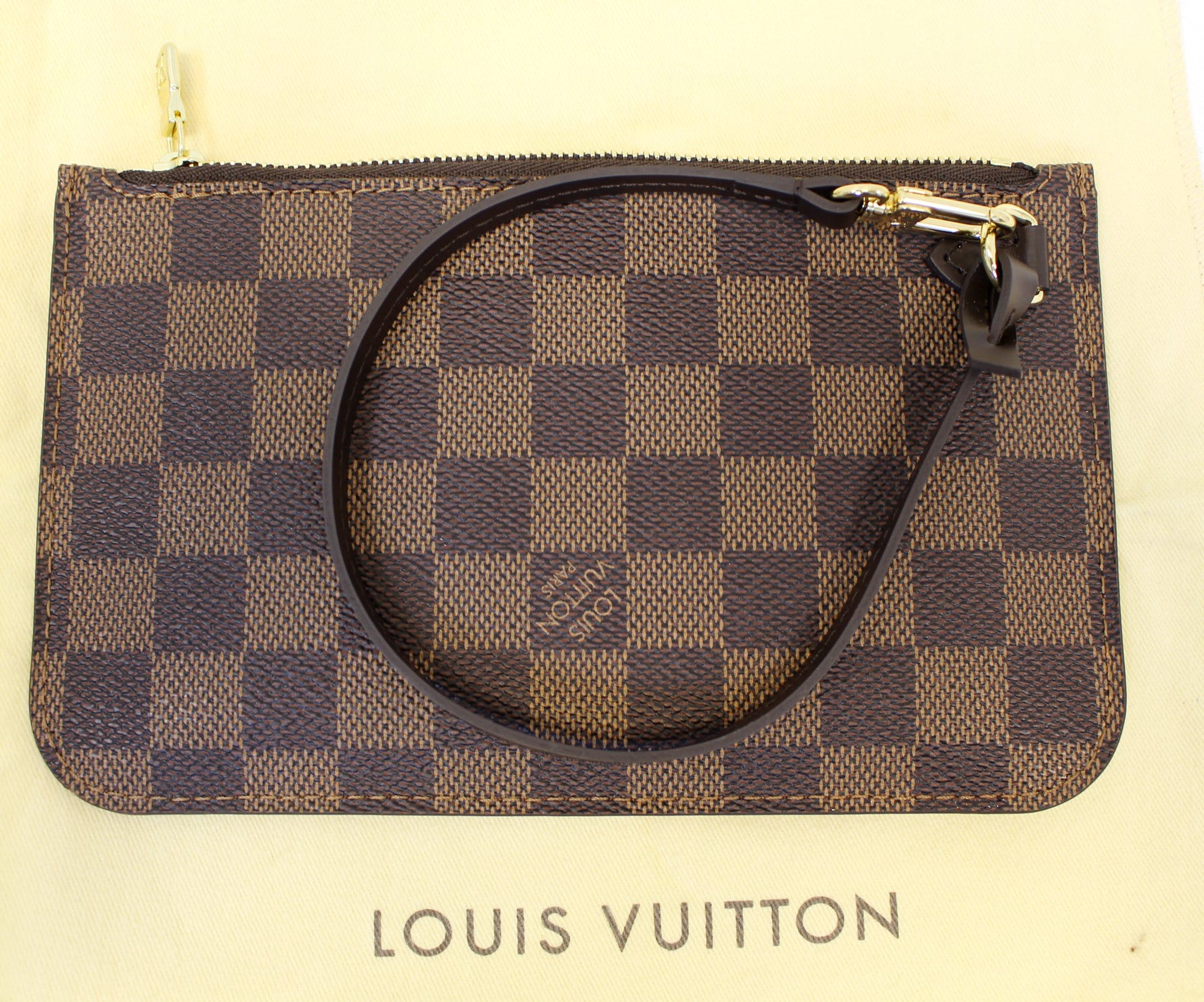 Louis Vuitton Small Damier Ebene Neverfull Pochette PM Wristlet