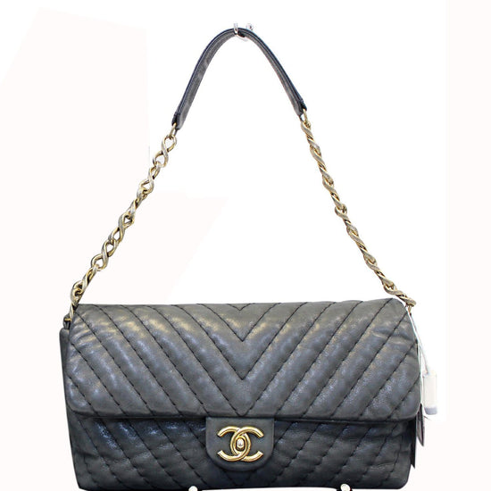 Auth Chanel Wrinkled Lamb Skin Leather Chevron Quilted Surpique Women Tote  Bag