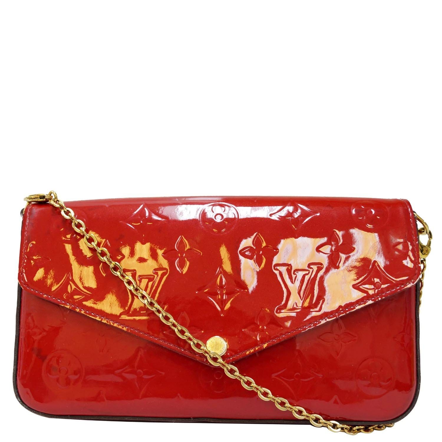 Louis Vuitton Red Monogram Vernis Pochette Felicie Leather Patent