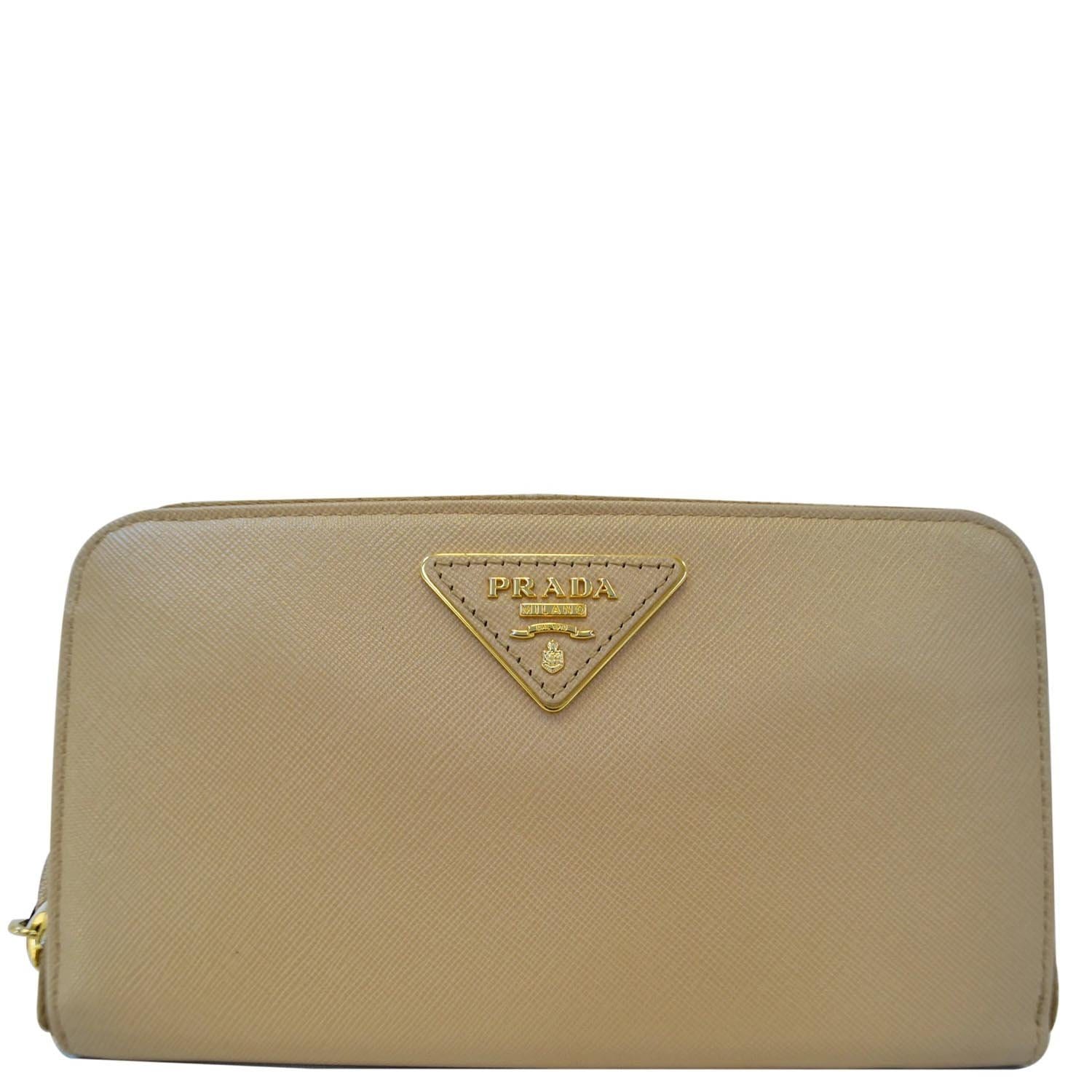 Prada Saffiano Leather Wallet | Prada Zipped Beige Ladies Wallet