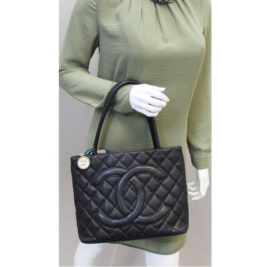 Chic Chanel Medallion Quilted Tote Bag Caviar Skin Dark Brown