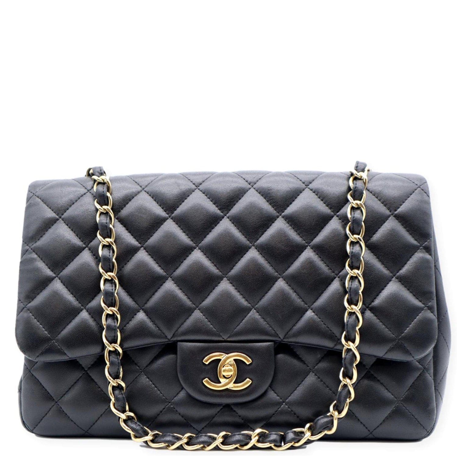 vintage CHANEL black lambskin shoulder bag with golden large CC