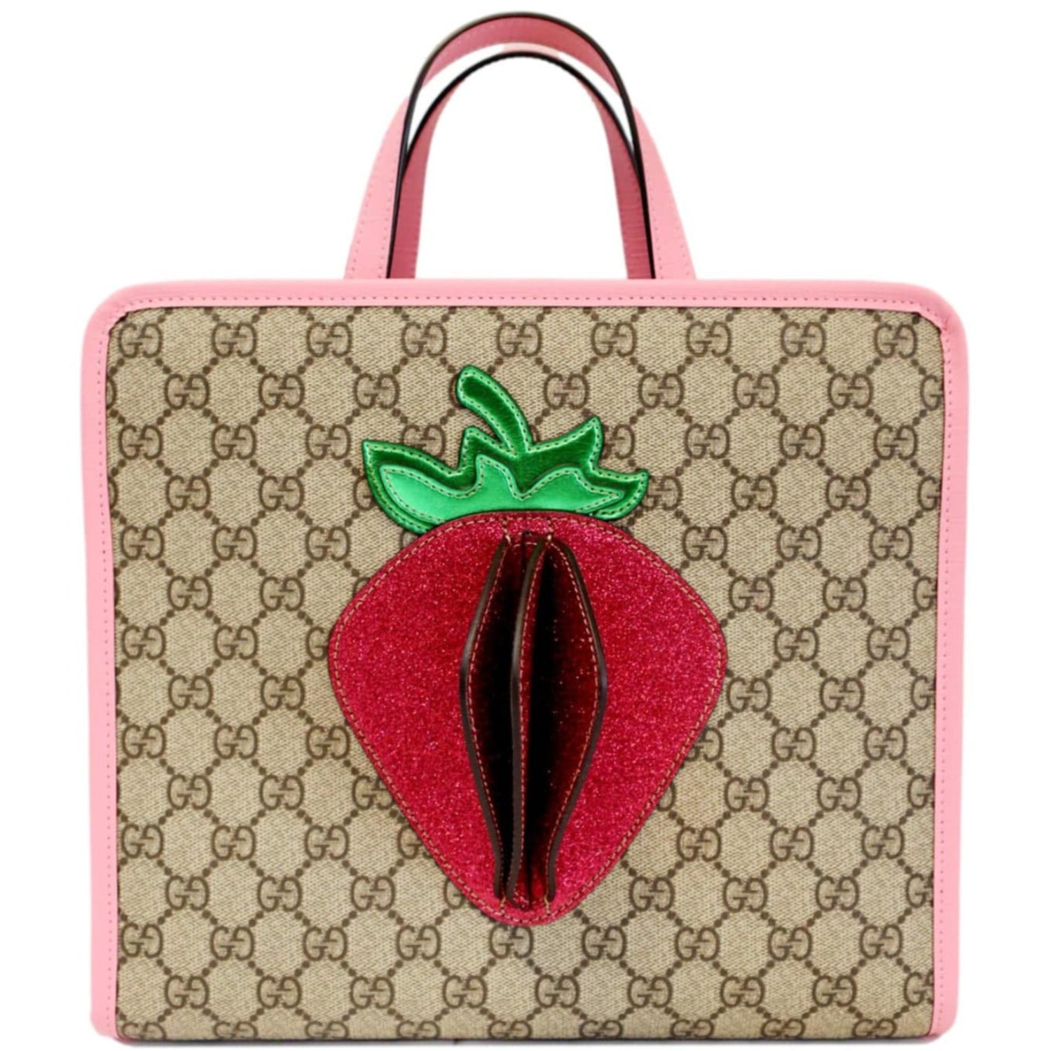 Gucci Kids Strawberry GG Supreme Canvas Tote Bag Beige