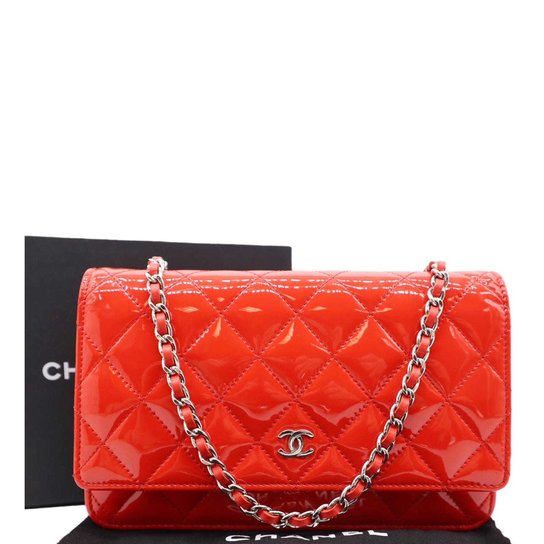CHANEL Patent Wallet On Clutch Bag Red